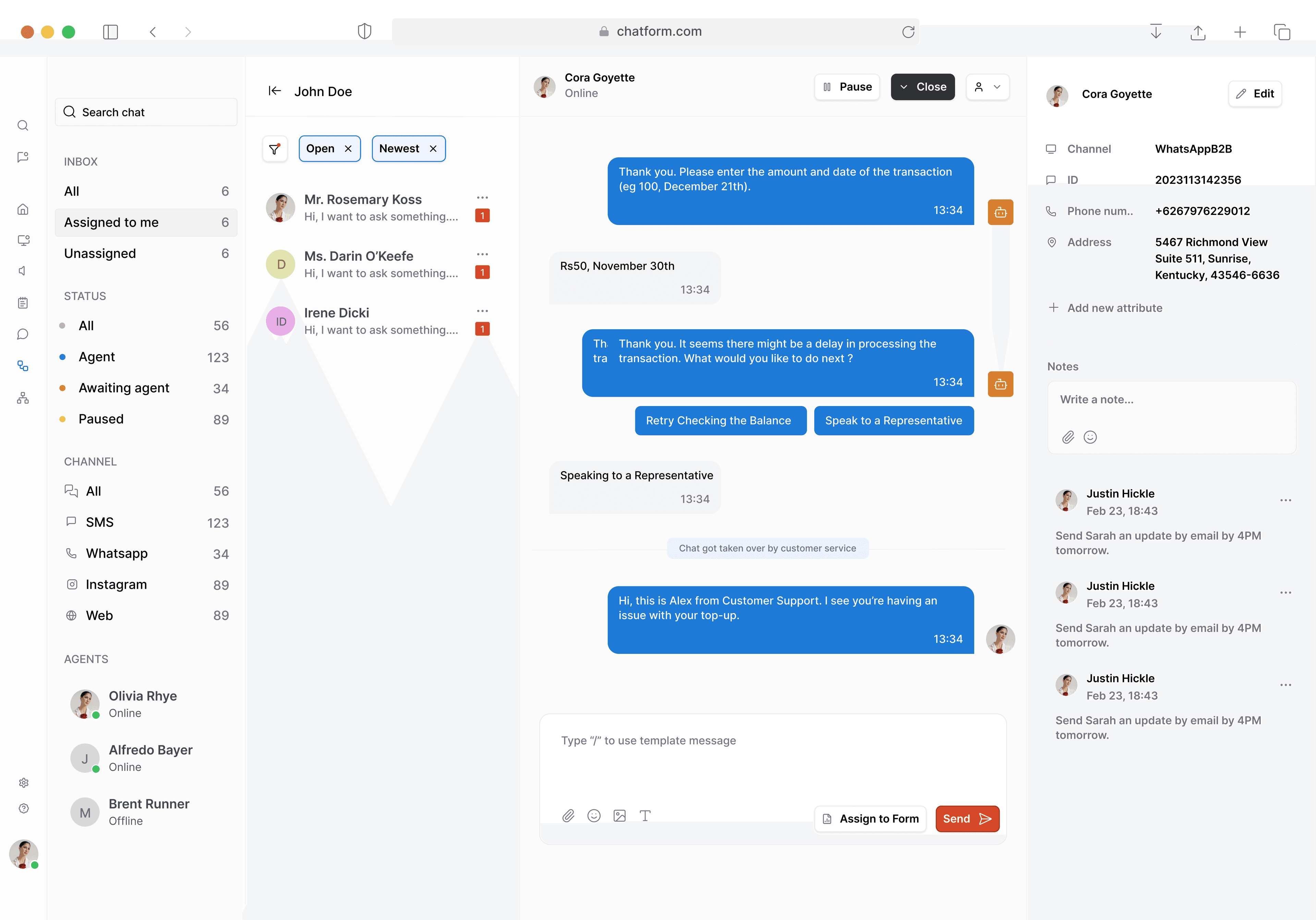 Chatbots integrated with WhatsApp