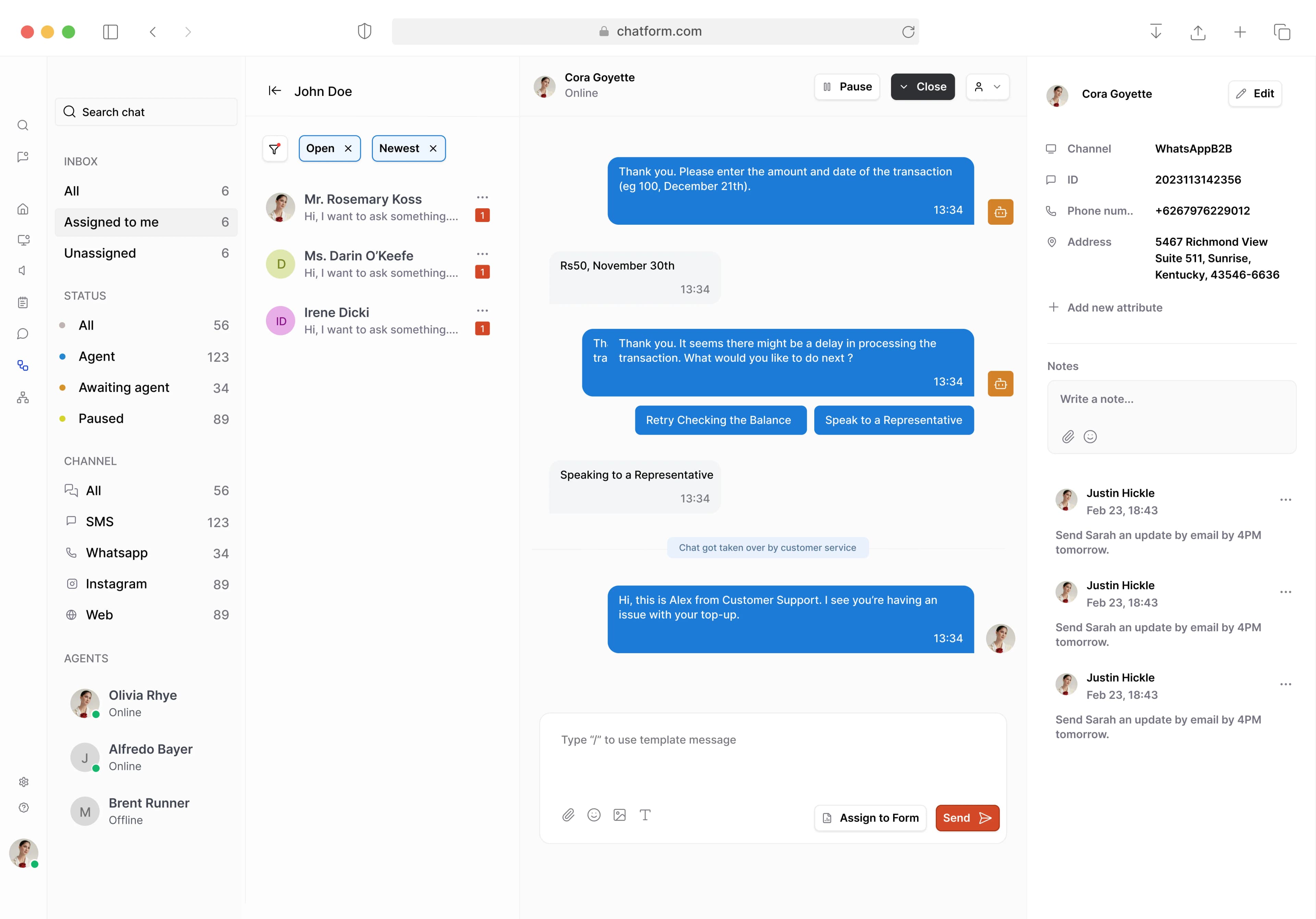 Chatbots integrated with WhatsApp